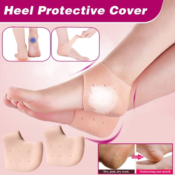 Unisex Silicone Heel Protectors, 1 Pair Moisturizing Gel Sleeves for Cracked Heels, Reusable Foot Care Socks for Dry Feet, Winter Heel Crack Repair Hydration Socks - Beige