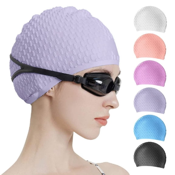Unisex Silicone Swim Cap for Women Men, Large Size Waterproof Swimming Caps for Long Short Hair/Braids to Keep Hair Dry Hairstyle Unchanged, Purple
