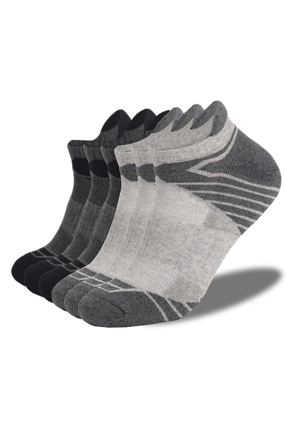 Unisex Silver Cotton Blend No Show Breathable Low Ankle Socks Reinforced Heel & Toe Lightweight Athletic 6 Pairs