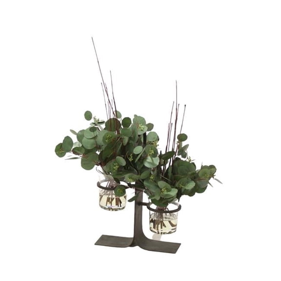Unisex Silver Dollar Eucalyptus in Small Flared Glass with Metal Stand - Green
