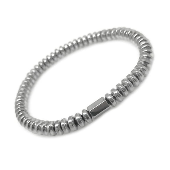 Unisex Silver Hematite Bead Stretch Elastic Bracelet - 7.5 Inch