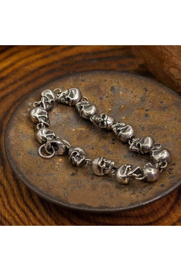 Unisex Silver Skull Link Bracelet Skull Bracelet Gothic Skull Head Retro Motorcy