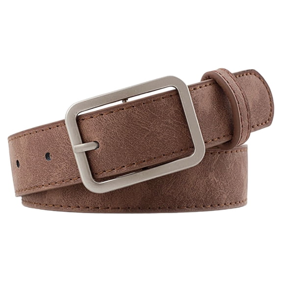 Unisex Simple Square Buckle Belt, Leather Casual Waist Belt for Jeans Dress, Adjustable Fashion Belt for Men Women