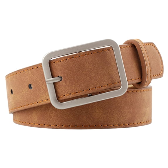 Unisex Simple Square Buckle Belt, Leather Casual Waist Belt for Jeans Dress, Adjustable Fashion Belt for Men Women