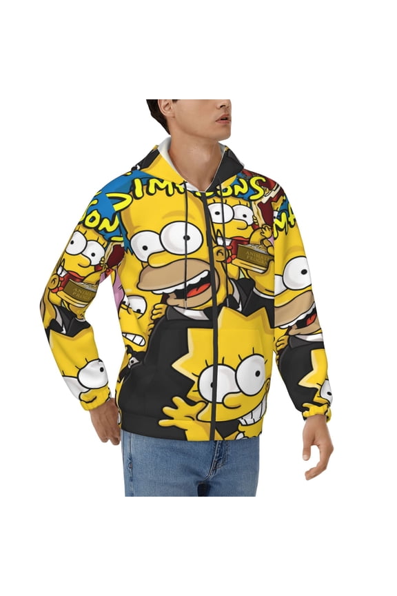 Unisex Simpsons Zip Up Hoodie With Pocket Graphic Pullover Hooded Sweatshirt Long Sleeve Teens Jacket