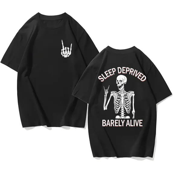 Unisex Skeleton Graphic Hoodie, Sleep Deprived Barely Alive Design Casual Sweatshirt