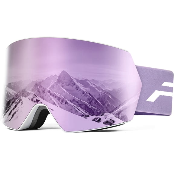 Unisex Ski Goggles, Dual Anti-Fog UV Protection Lenses, Snow Goggles for Snowboarding & Snowmobiling, White Matte, Cherry Pink Lens