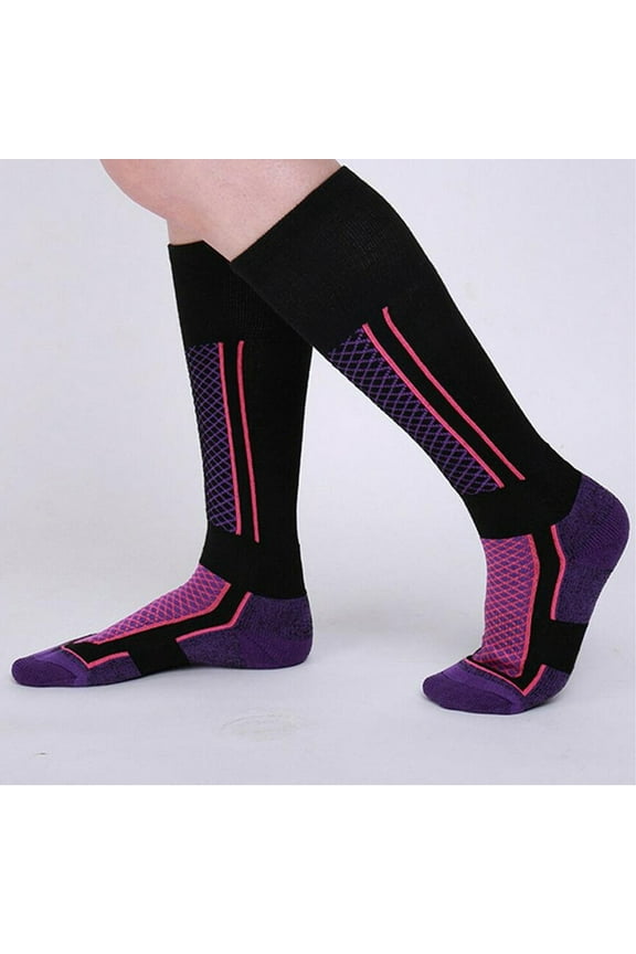 Unisex Ski Socks, Thermal Crew Length Winter Socks, Moisture Wicking Athletic Socks for Snowboarding, Hiking, Running, Outdoor Sports and Everyday Wear-Purple