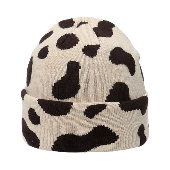 Unisex Skull Cap for Adult Autumn Cow Pattern Knitted Hat Winter Party Photography Props Cartoon Cheetah Knitted