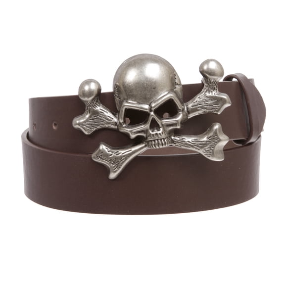 Unisex Skull Crossbones Buckle Snap-On Belt – 1.5" Wide