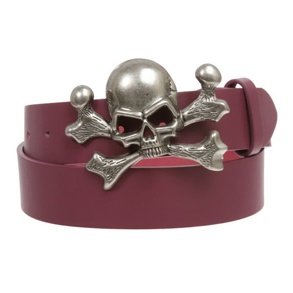 Unisex Skull Crossbones Buckle Snap-On Belt – 1.5" Wide