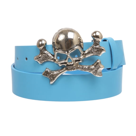 Unisex Skull Crossbones Buckle Snap-On Belt – 1.5" Wide