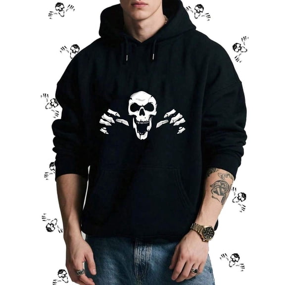 Unisex Skull Graphic Hoodie - Comfortable And Durable Blend Material, Soft Fit For Men And Women, Casual Streetwear Sweatshirt With Pouch Pocket