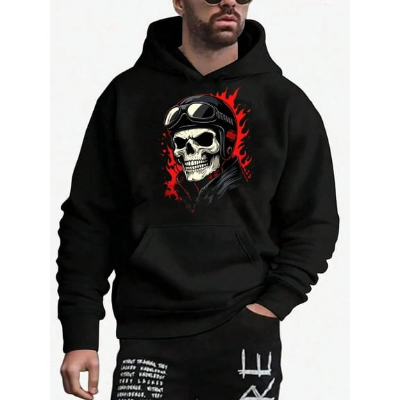 Unisex Skull With Red Flames Design Fun Sweatshirt Classic Long-Sleeved Casual White Tee Mens T Shirts For Today Graphic Shirt