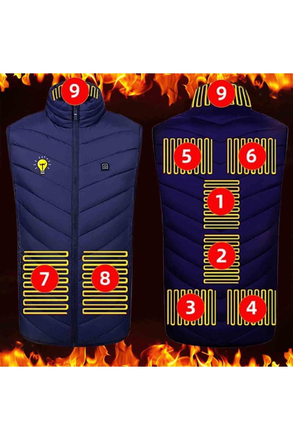 Unisex Sleeveless 9-Zone Heating Vest with USB Charging, Stand Collar Zip-Up Thermal Puffer for Indoor and Outdoor Use in Cold Weather, Limited Time Offer