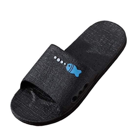 Unisex Slide Sandals Non-Slip Quick Dry Indoor Outdoor Fish Design Black House Slippers,Size 7.5-8.5