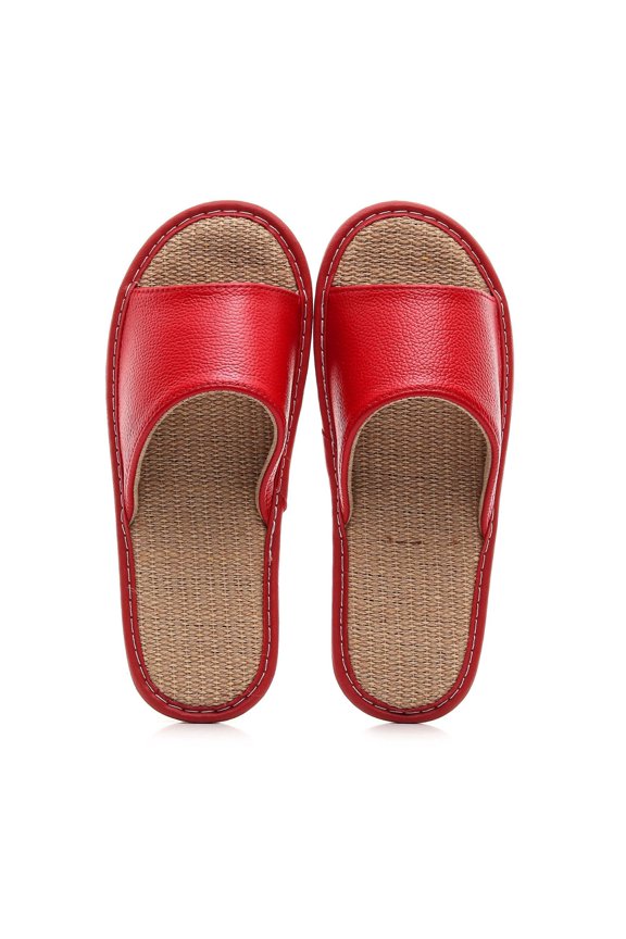 Unisex Slide Sandals, Open Toe House Slippers with Linen Insole for Indoor Outdoor