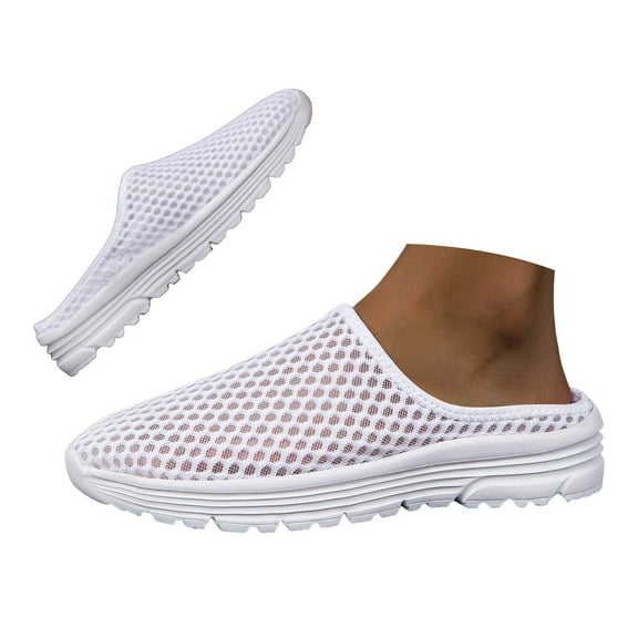 Unisex Slip On Lightweight Mule Sneakers,Comfort Open Back Flats Fashion Mesh Breathe Loafer Closed Round Toe Walking Shoes