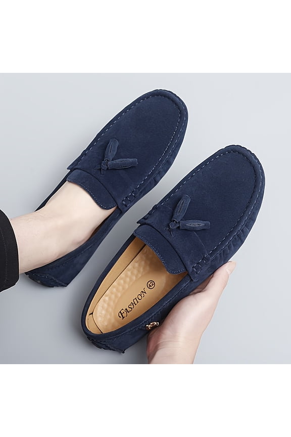 Unisex Slip-On Moccasin Loafers | Men's & Women's Navy Blue Round-Toe Dress Shoes with Arch Support | Comfortable Casual &  Easy-Clean Durable Design | Slip-Resistant |Formal All-Season Slippers