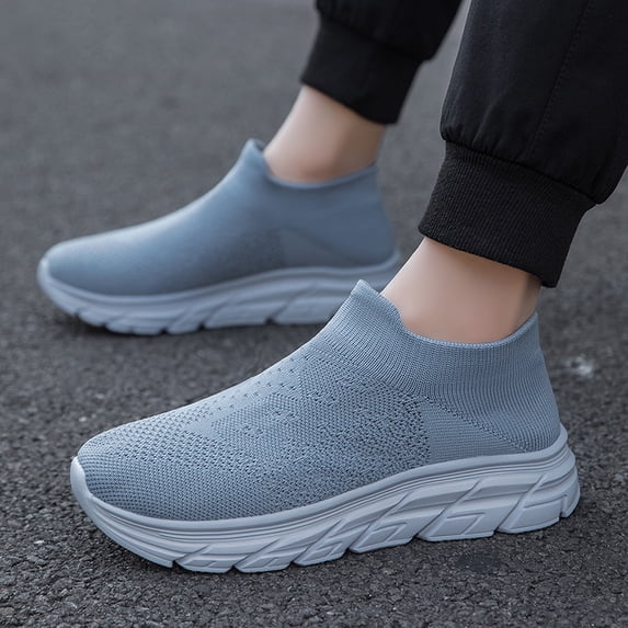 Unisex Slip‑On Sock‑Style Knit Athletic Sneakers, Round Toe Stretch Knit Upper Textured Chunky Outsole For Daily Sports And Casual Walking