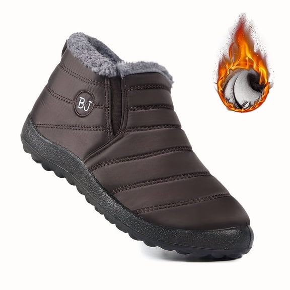 Unisex Slip-On Winter Snow Boots - Striped Casual Outdoor Hiking Shoes, Warm Fabric Upper & Traction PU Sole for Men and Women, Autumn Winter Daily Use, Hiking Boots, Cold Weather Shoes, Sleek Design