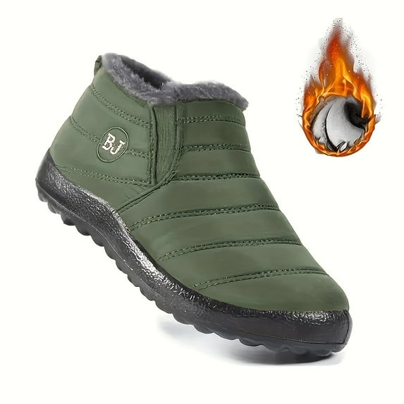 Unisex Slip-On Winter Snow Boots - Striped Casual Outdoor Hiking Shoes, Warm Fabric Upper & Traction PU Sole for Men and Women, Autumn Winter Daily Use, Hiking Boots, Cold Weather Shoes, Sleek Design