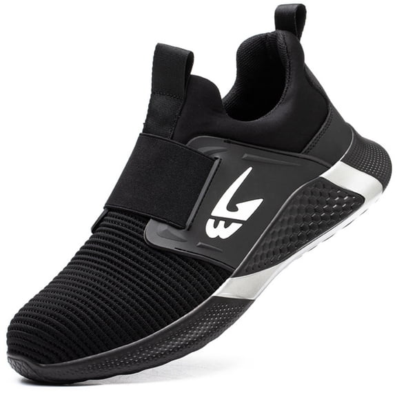 Unisex Slip-on Steel Toe Shoes Safety Protection Lightweight Anti-Smashing Anti-Stab Work Shoes, Black