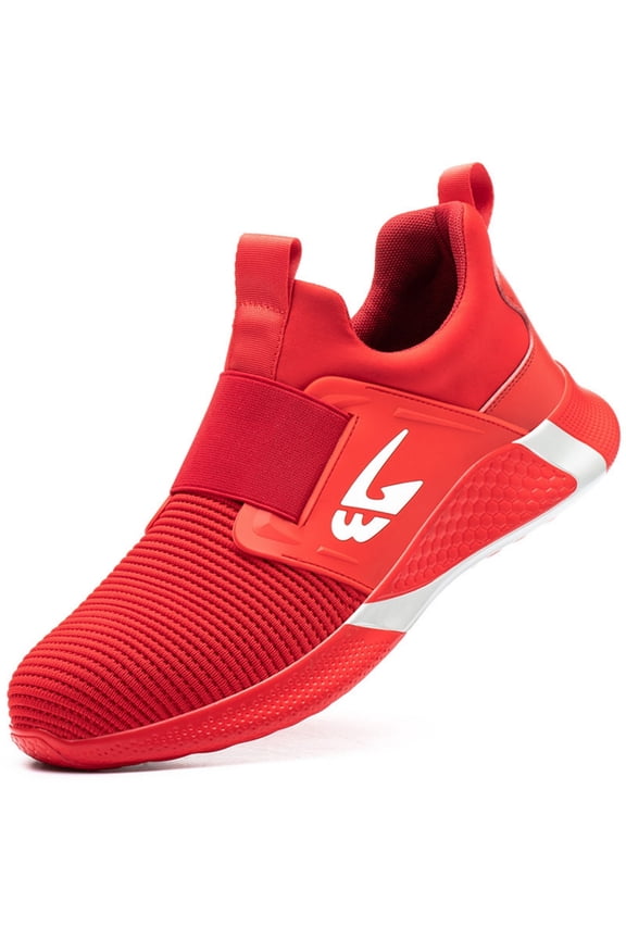 Unisex Slip-on Steel Toe Shoes Safety Protection Lightweight Anti-Smashing Anti-Stab Work Shoes, Red