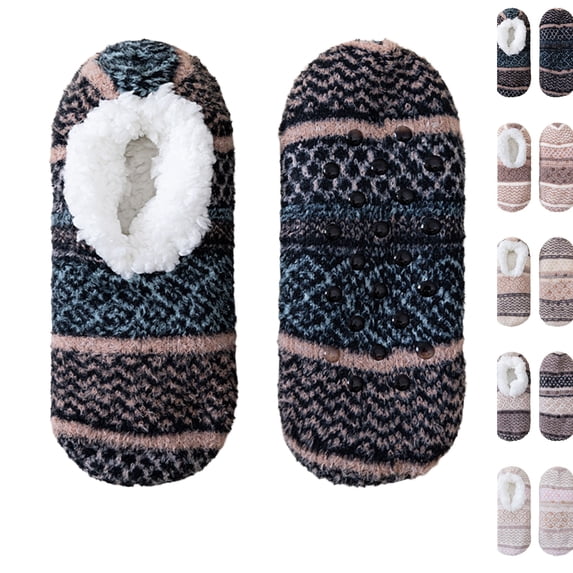 Unisex Slipper Socks with Grips, Fuzzy Warm Slipper Socks for Women Men Girls, Super Warm Anti Slip Floor Socks for Cozy Home Living (Black)