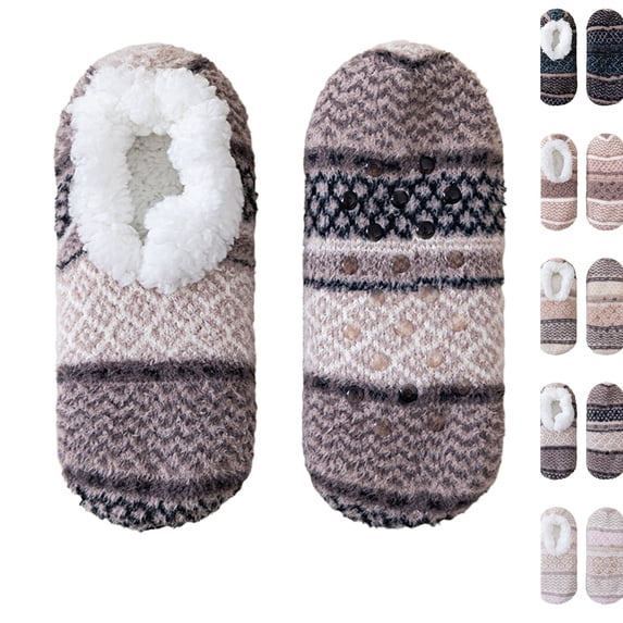 Unisex Slipper Socks with Grips, Fuzzy Warm Slipper Socks for Women Men Girls, Super Warm Anti Slip Floor Socks for Cozy Home Living (Light Gray)