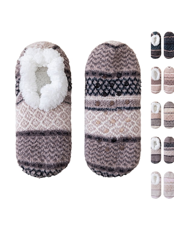 Unisex Slipper Socks with Grips, Fuzzy Warm Slipper Socks for Women Men Girls, Super Warm Anti Slip Floor Socks for Cozy Home Living (Light Gray)