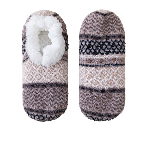 Unisex Slipper Socks with Non Slip Grips, Thick Fuzzy Socks Lined Warm Mid Calf House Sock 1 Pair for Indoor Floor and Sleep Light Gray
