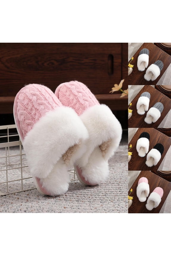Unisex Slippers for Couple Men Women Flat Heel Close Toe Slip-on Indoor House Shoes Solid Color Outdoor Warm Winter Home Slippers for Couples Pink 6.5