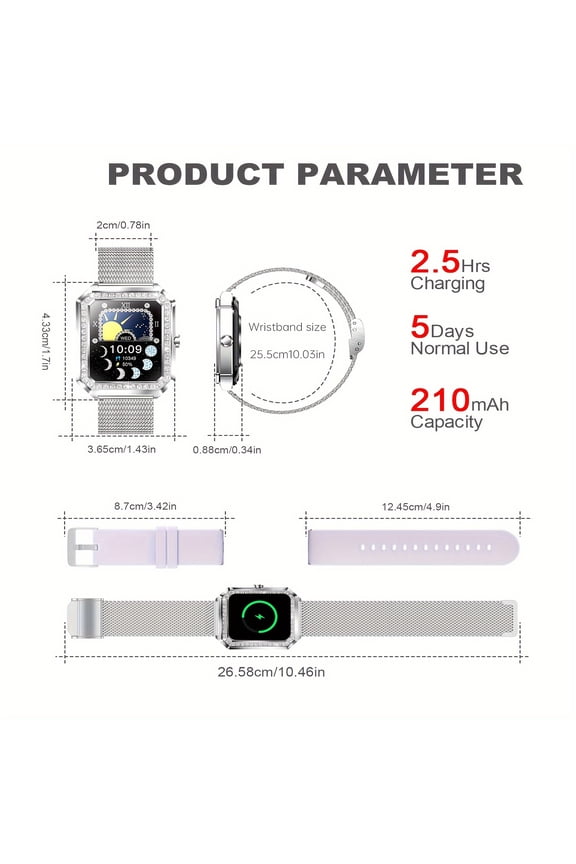 Unisex Smart Watch, Make & Receive Calls, Large HD Display, Multi-Sport Modes, Fitness Tracker, Pedometer, Watch Faces, iPhone & Android Compatible