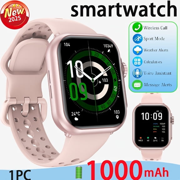 Unisex Smartwatch: 1000mAh Battery, High Quality, Call Support, 110+ Sports Modes, Pedometer, Alarm, Voice Assistant, USB Charging, iOS/Android Compatible, Gift for Festivals & Friends/Family