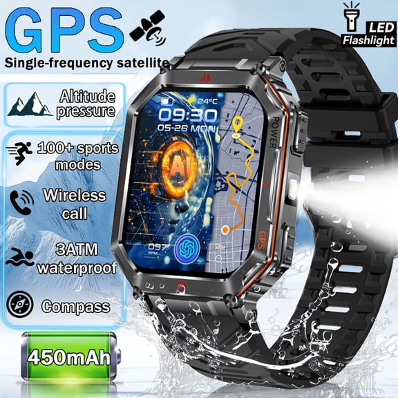 Unisex Smartwatch, 450mAh, 4-Star GPS, Wireless Call, Compass, Flashlight, Altimeter Barometer, 100+ Sport Modes, 2.01" IPS HD, ChatGPT AI Fitness Tracker
