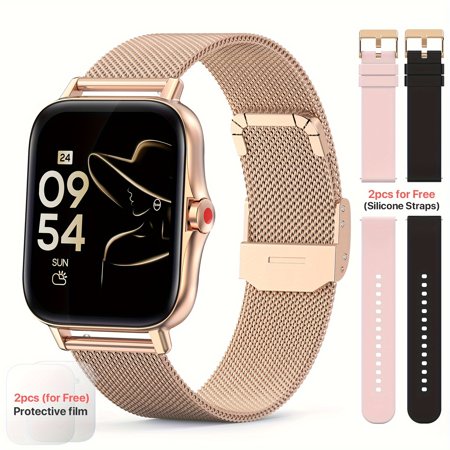 Unisex Smartwatch with Call & Message Notifications, Compatible with iPhone/Android, 1.69-Inch Touch Screen, Customizable Faces, Pedometer, Multiple Sports Modes, 3 Interchangeable Bands