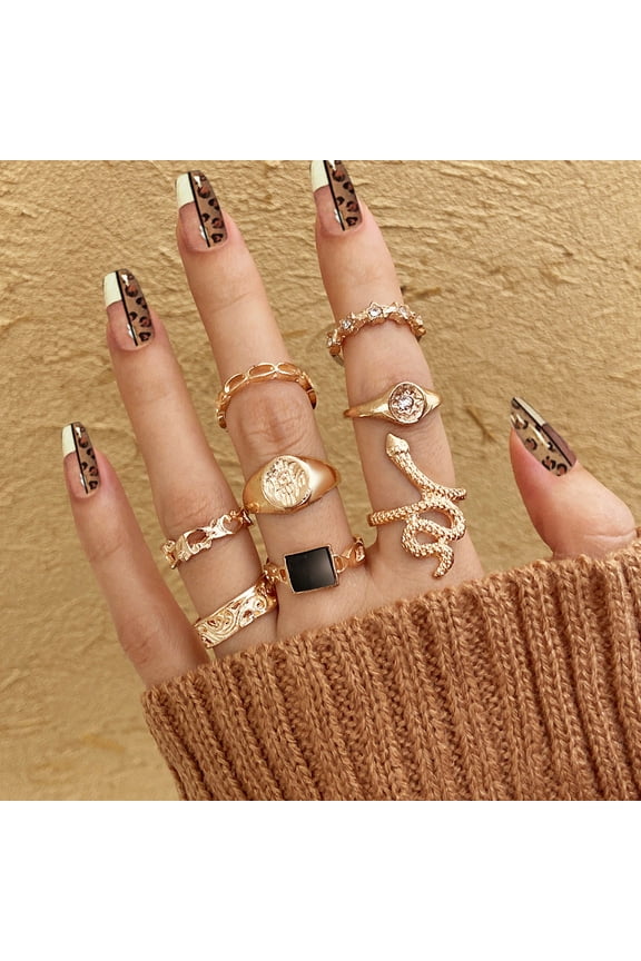 Unisex Snake-Shaped Dripping Rings, 9-Piece Alloy Ring Set with Diamond Process, Unique Design for Everyday Wear