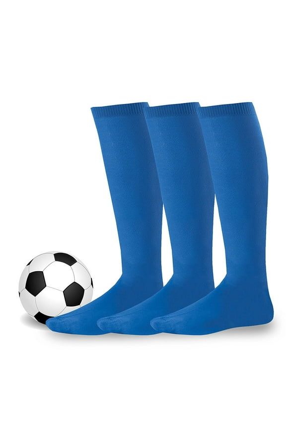 Unisex Soccer Athletic Team Sports Cotton Socks 3 Pack (Junior (7-9), Royal Blue)