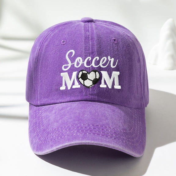 Unisex Soccer Mom Embroidery Baseball Cap with Heart Washed Cotton Hat Summer Outdoor Cap Purple