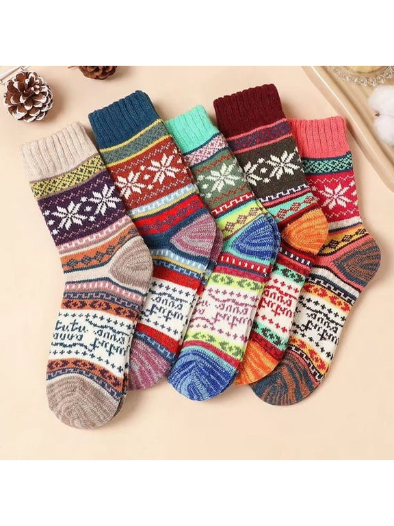 Unisex Socks Ethnic Retro Winter Crew Long Wool Blend Socks Vintage Comfortable Socks for Men Women Multicolour One Size