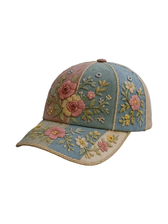 Unisex Soft Baseball Cap With Blue Green Patchwork Rose Print Lightweight Cotton Hat For Outdoor Walking Gardening Daily Wear(Pink-57-60Cm)