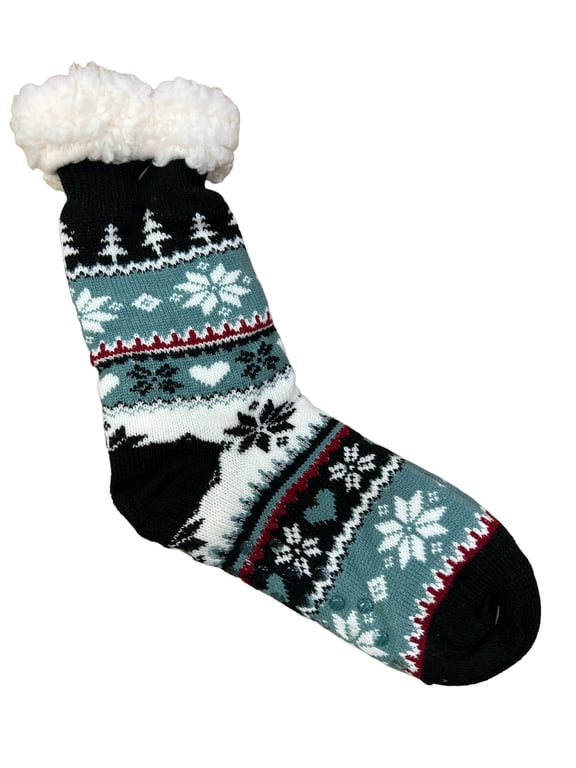 Unisex Soft & Cozy Snowflake Sherpa Fleece-lined With Grippers Slipper Socks