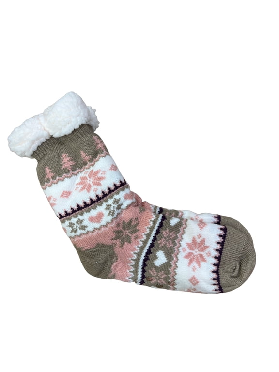 Unisex Soft & Cozy Snowflake Sherpa Fleece-lined With Grippers Slipper Socks
