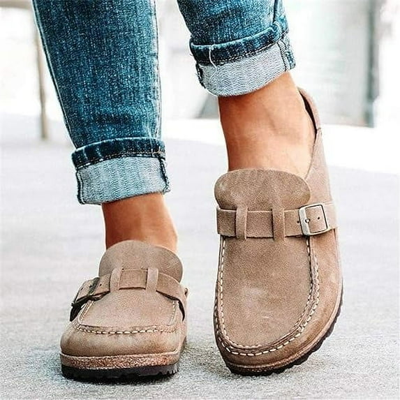 Unisex Soft Sole Mules Footbed Clog Cow Suede Clogs Adjustable Buckle Slip-on Mules, Cork Clogs Shoes Comfortable Sandals for Women Men