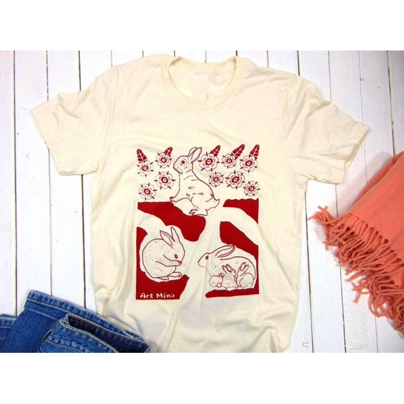 Unisex Soft T-shirt - Rabbit Hole - Screen Print - Floral Bunny Shirt
