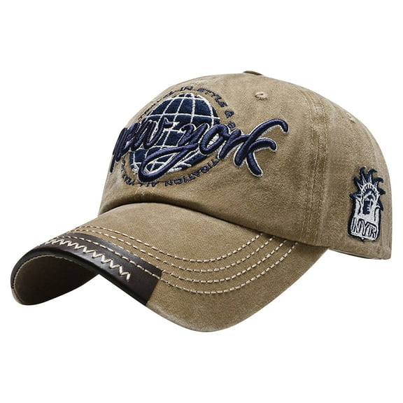 Unisex Soft Top Embroidered Vintage Baseball Cap,Washed Retro Design Sports Sun Hat with NEW YORK NYR Theme, Adjustable for Men Women Outdoor Shading,Khaki