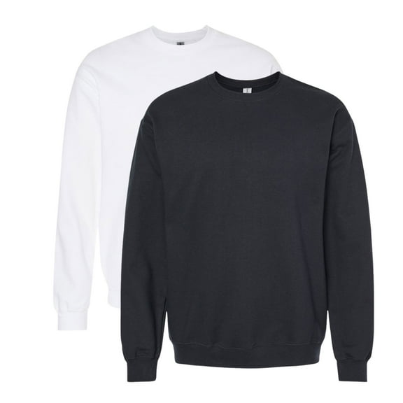 Unisex Softstyle Midweight Crewneck Long Sleeve Sweatshirt, 80/20 Cotton/Polyester Fleece Winter Sweter (Black White 2 Pcs, XL)