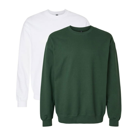 Unisex Softstyle Midweight Crewneck Long Sleeve Sweatshirt, 80/20 Cotton/Polyester Fleece Winter Sweter (White Military Green 2 Pcs, S)