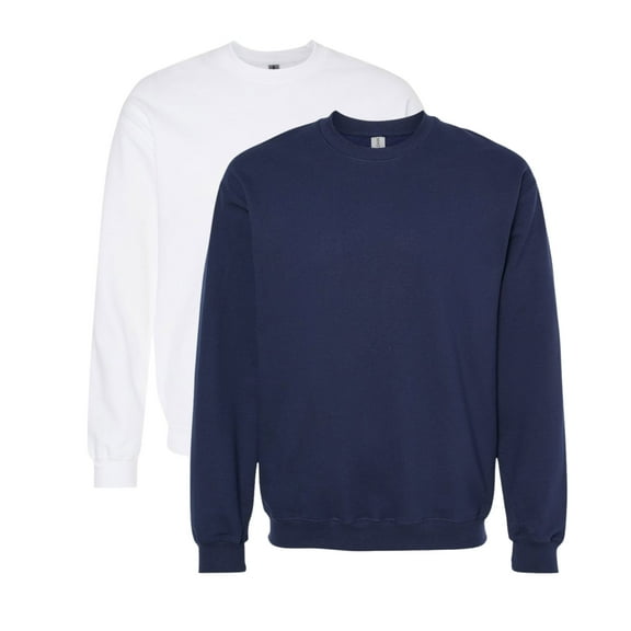 Unisex Softstyle Midweight Crewneck Long Sleeve Sweatshirt, 80/20 Cotton/Polyester Fleece Winter Sweter (White Navy 2 Pcs, S)